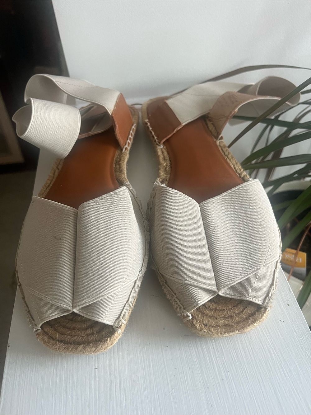 Aldo Cream Canvas Espadrille Sandals with Tan Accents